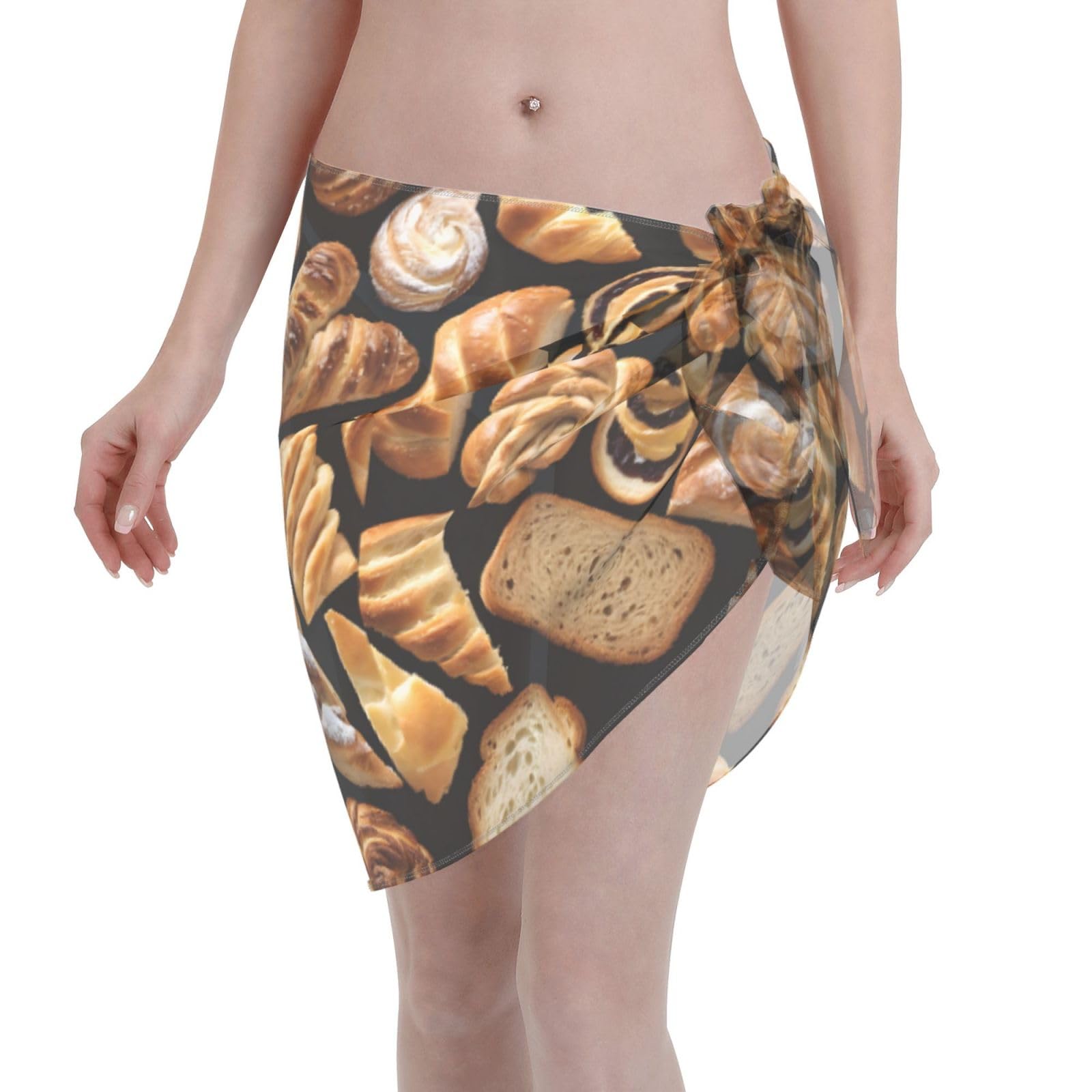 Cheese Sandwiches Print Sexy Women'S Chiffon Beach Wrap Skirt - Quick Dry Sarong Cover Up For Bikini Swimsuit, Lightweight Cover For Pool, Vacation & Cruise, Black, One Size