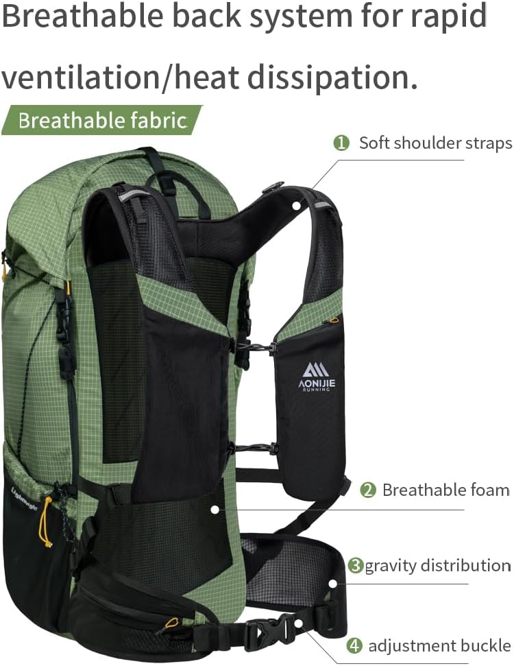 AONIJIE 42L Water-Resistant Hiking Backpack with Rain Cover Lightweight Camping Travel Essentials Bag for Men Women (Army Green Bag (Deep Blue Rain Cover))