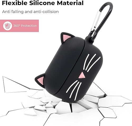 Miniatura 4 de Dumkery Linda funda para Airpods Pro, funda para Airpods Pro 2 de gatos y gatitos con bigote negro, divertidos animales de dibujos animados en 3D, a