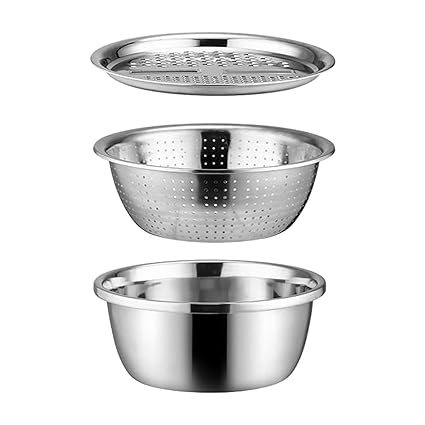 Bothyi 3x Vegetable Slicer, Salad Maker Bowl, Multifunctional Julienne Grater, Stainless Steel Basin with Grater Vegetable Cutter for Potatoes, Ginger, 26cm
