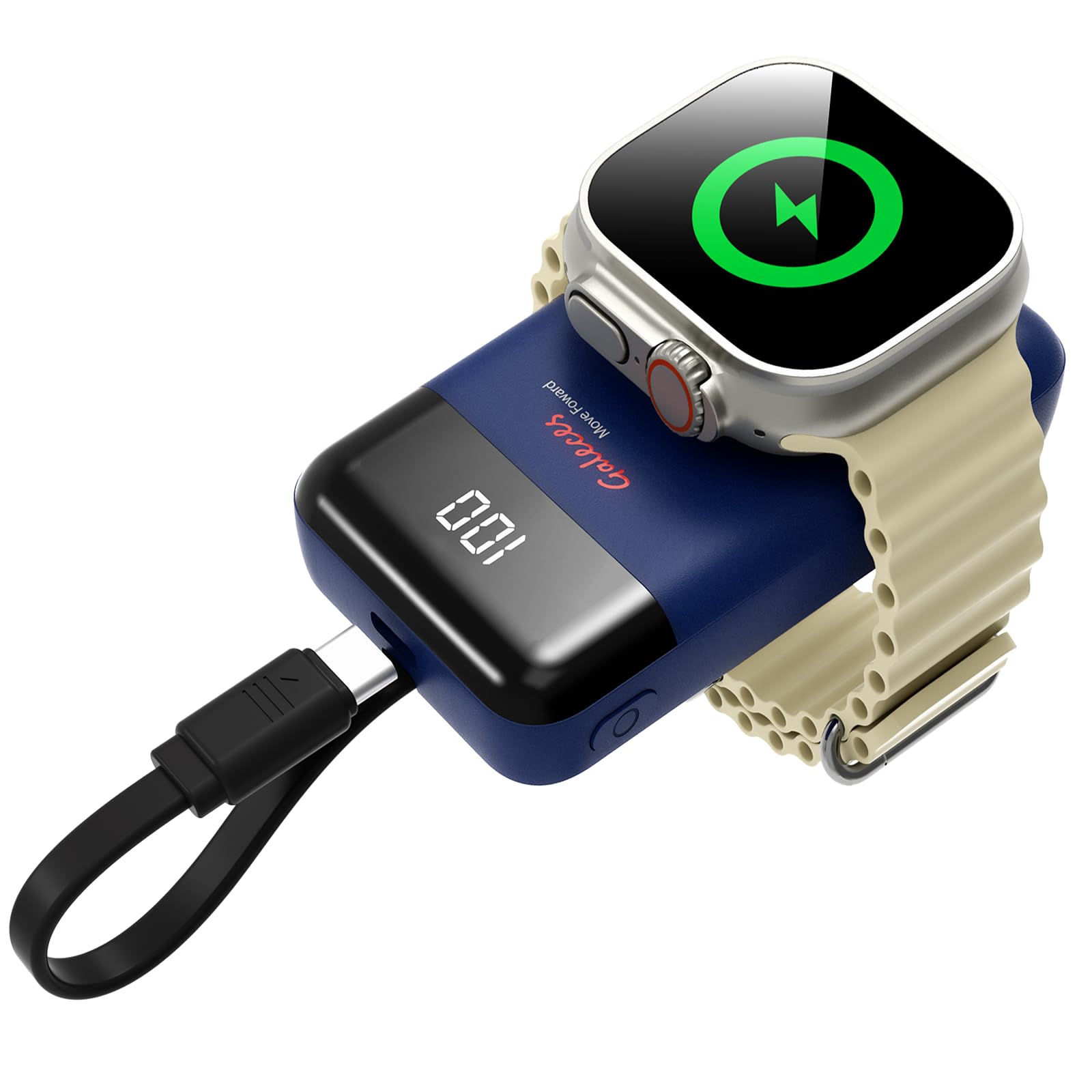 3000mAh Mini Portable Charger for Apple Watch,Fast Charging for iWatch and iPhone,Wireless Magnetic Charger with Built-in USB C Cable,Travel Gifts for SE/Ultra/1-9 Series,iPhone15/16, Blue