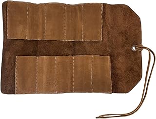 Hide & Drink, Rustic Small Tool Roll-Up Bag (10 Slots), Portable Carry-On Pouch, Workshop Storage, Woodworking Tools Organizer, Vintage, Full Grain Leather, Handmade, Swayze Suede