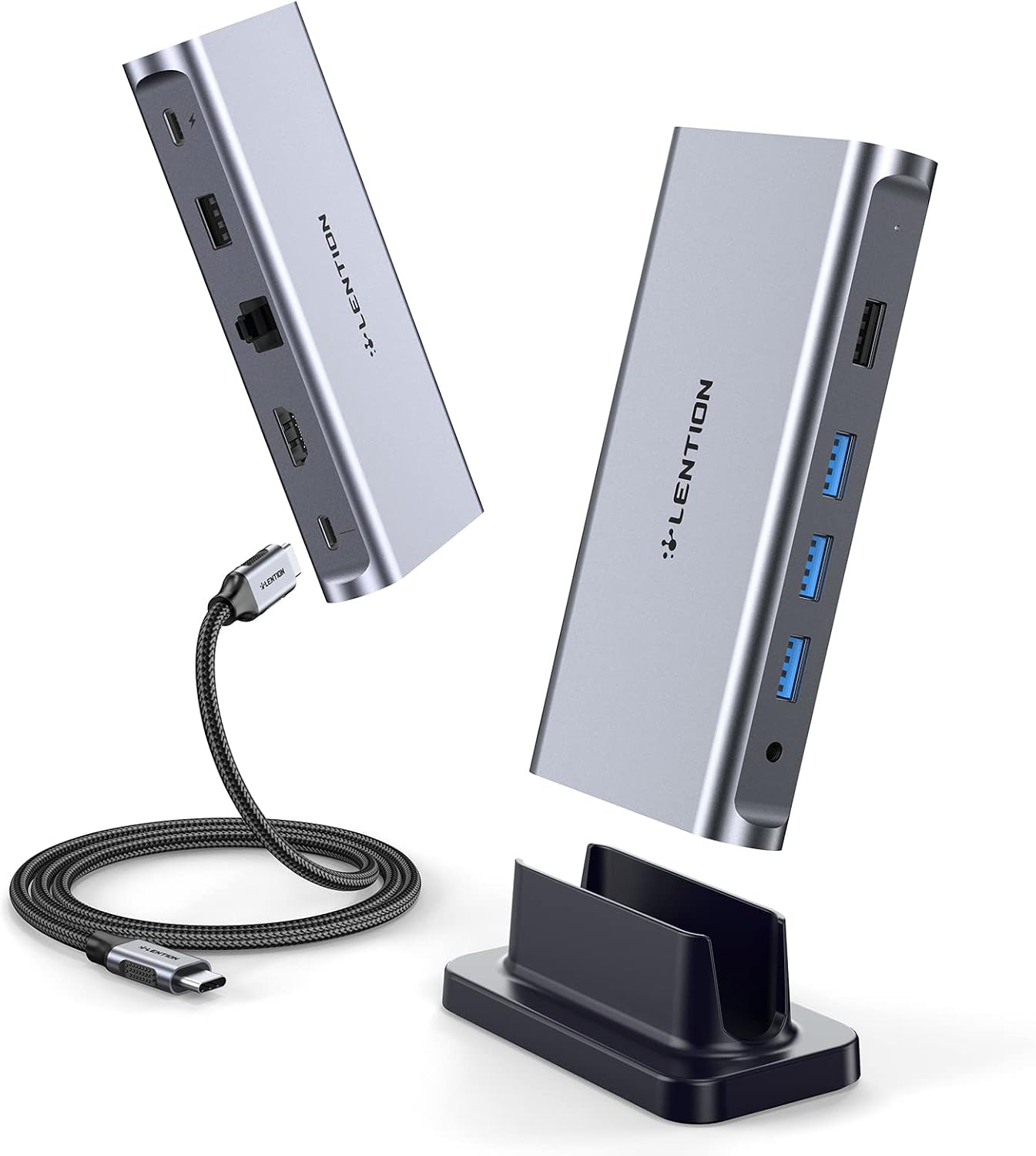 LENTION USB C Docking Station with 100W PD, 4K HDMI, Gigabit Ethernet, USB 3.0/2.0&Aux Adapter for 2023-2016 MacBook Pro/Mac Air/Surface/Steam Deck, More, Stable Driver Certified (CB-D53, Space Gray)
