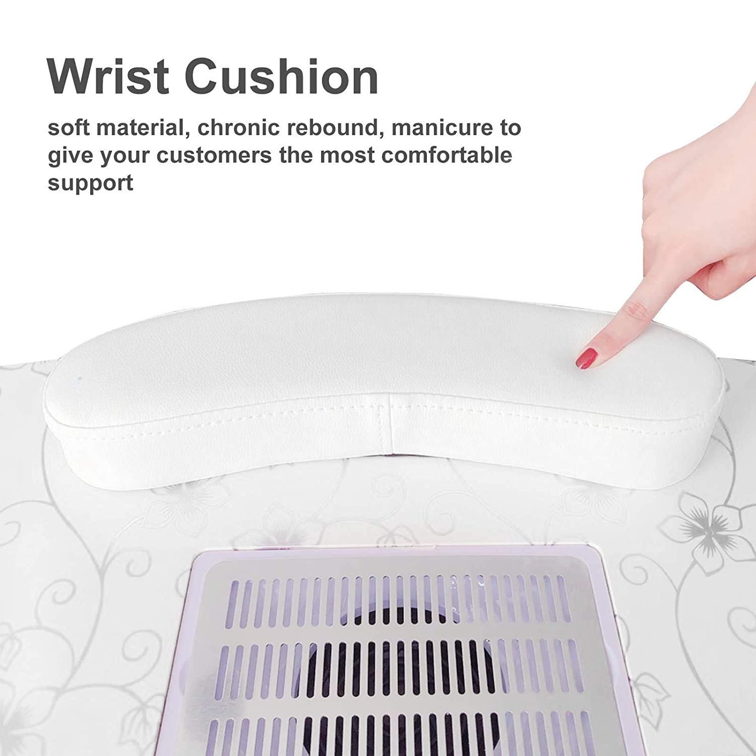 Manicure Nail Table-SUNCOO Portable Folding Nail Station Manicure Tech Desk Spa Beauty Salon With Rolling Wheels Fan Carry Bag Sponge Wrist Cushion 29.5" Height White