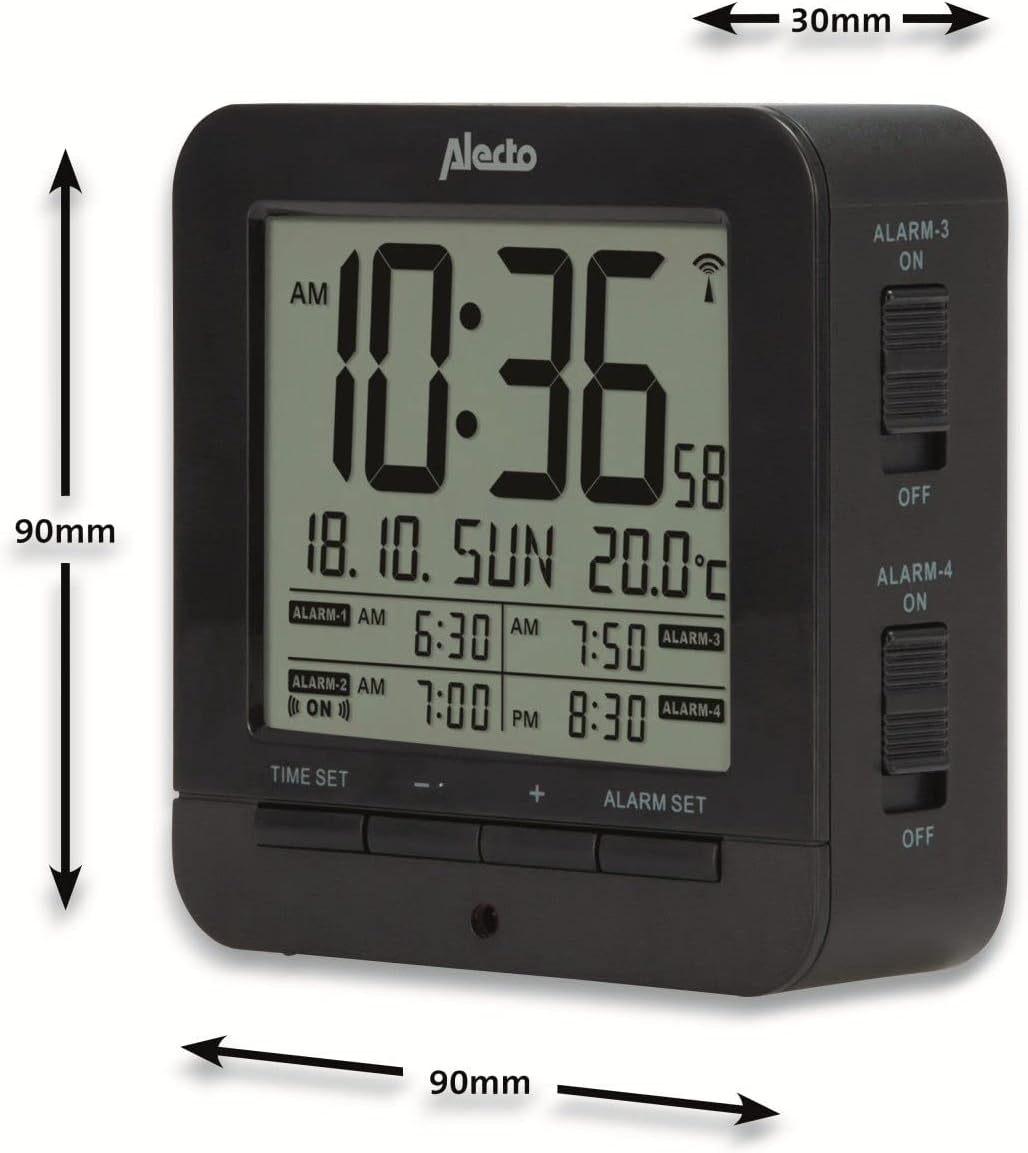 Alecto AK-20 Alarm Clock with dimensions