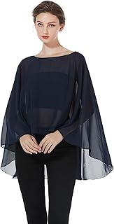 Women Poncho Cape High Low Chiffon Shawls Wraps Scarves Capelets for Evening Dress Bridal Wedding Party