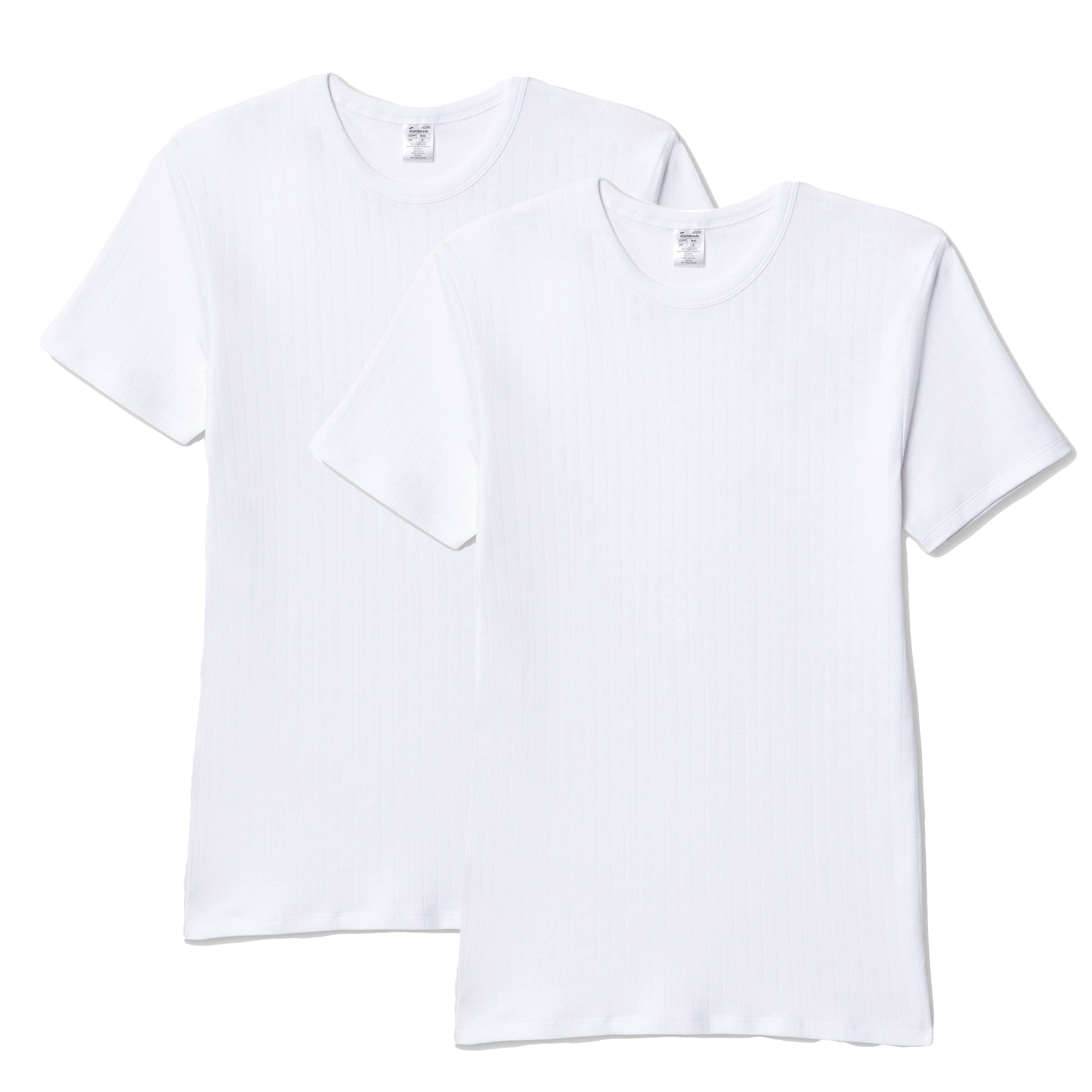 ABANDERADO Men's Pack De 2 Camisetas Térmicas Manga Corta Cuello Redondo Thermal Base Layer Top, White, Medium
