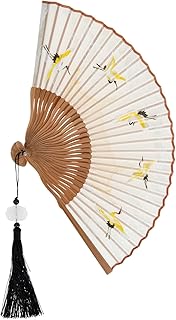 Leque de mão de seda dobrável, leque chinês de mão, leque japonês de tecido para festivais de dança para mulheres e homens, acessórios de fantasia, bege