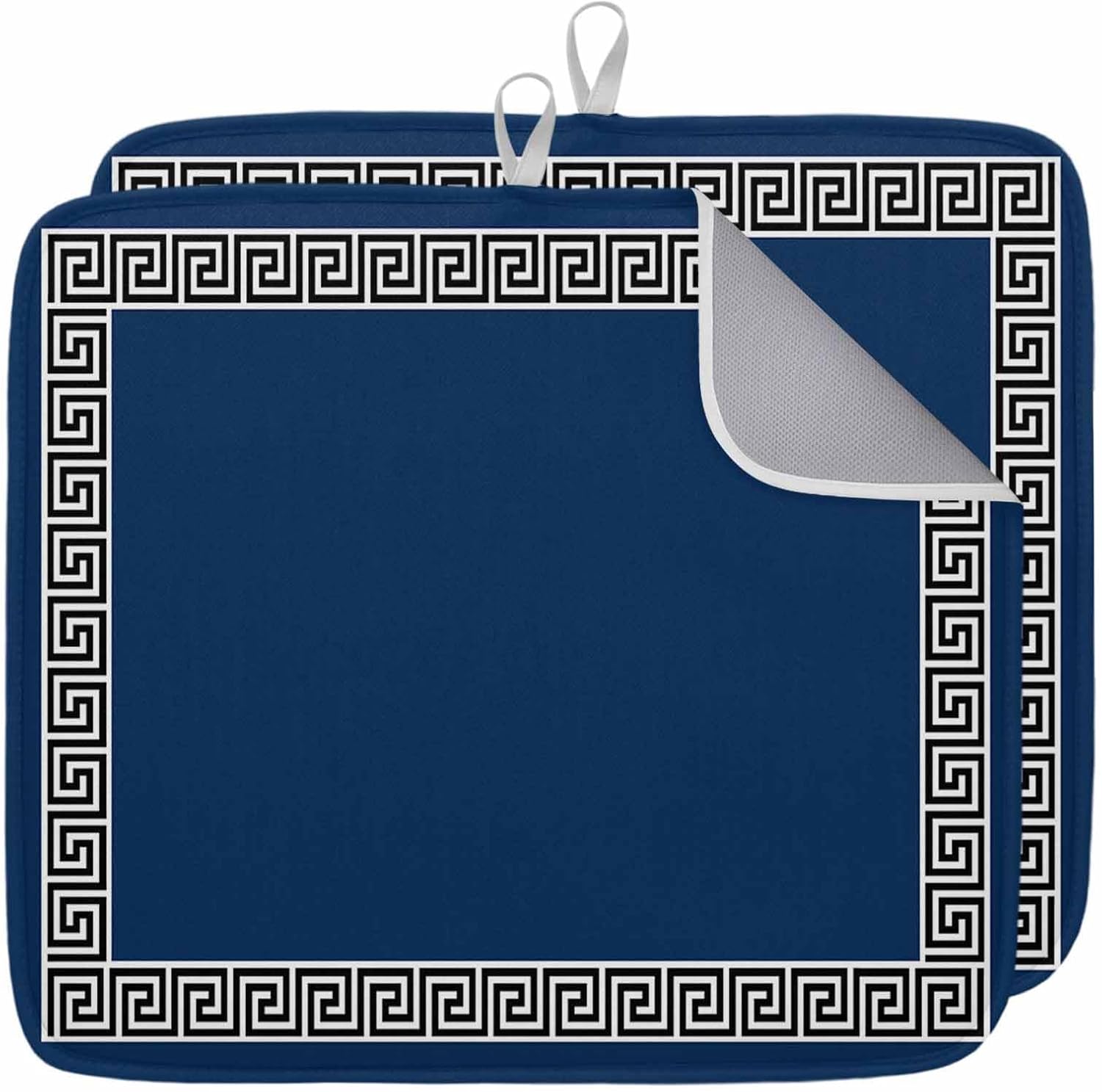 Abstract Greek Inspired Key Texture Dish Drying Mats for Kitchen Counter,Absorbent Microfiber Dish Drainer Rack Mat Geometric Twist Line on Dark Blue Drying Pad for Sinks,Utensils,Countertops,18x24in