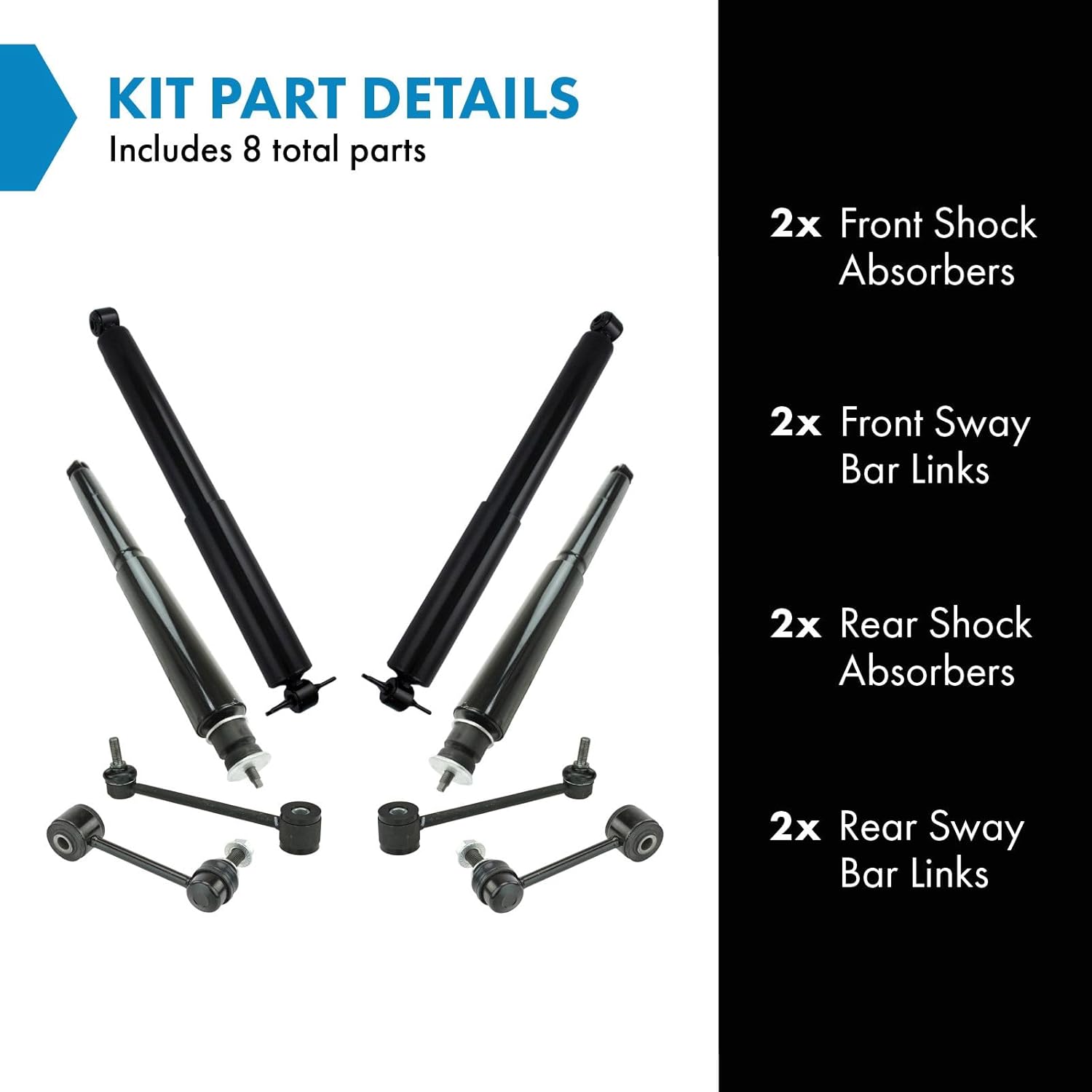 TRQ Front and Rear Suspension Kit Shock Absorber Sway Bar Stabilizer Link Compatible with 2007-2017 Jeep Wrangler