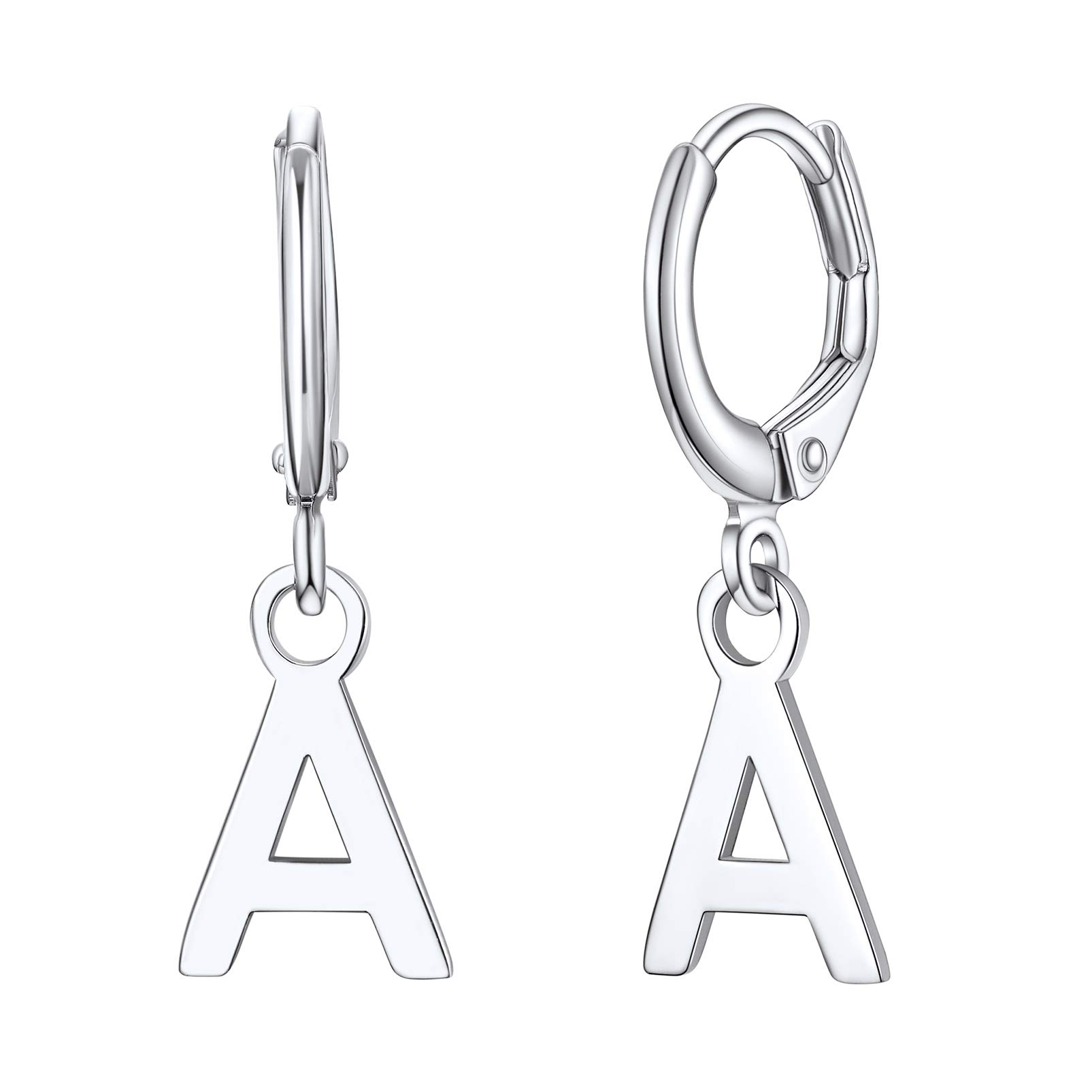 Silvora 2 Pcs Letras Plata Pendientes 10mm, Aros con Colgantes Iniciales para Mujeres Damas Hijas, Plata de Primera Ley, Viene con Caja de Regalo