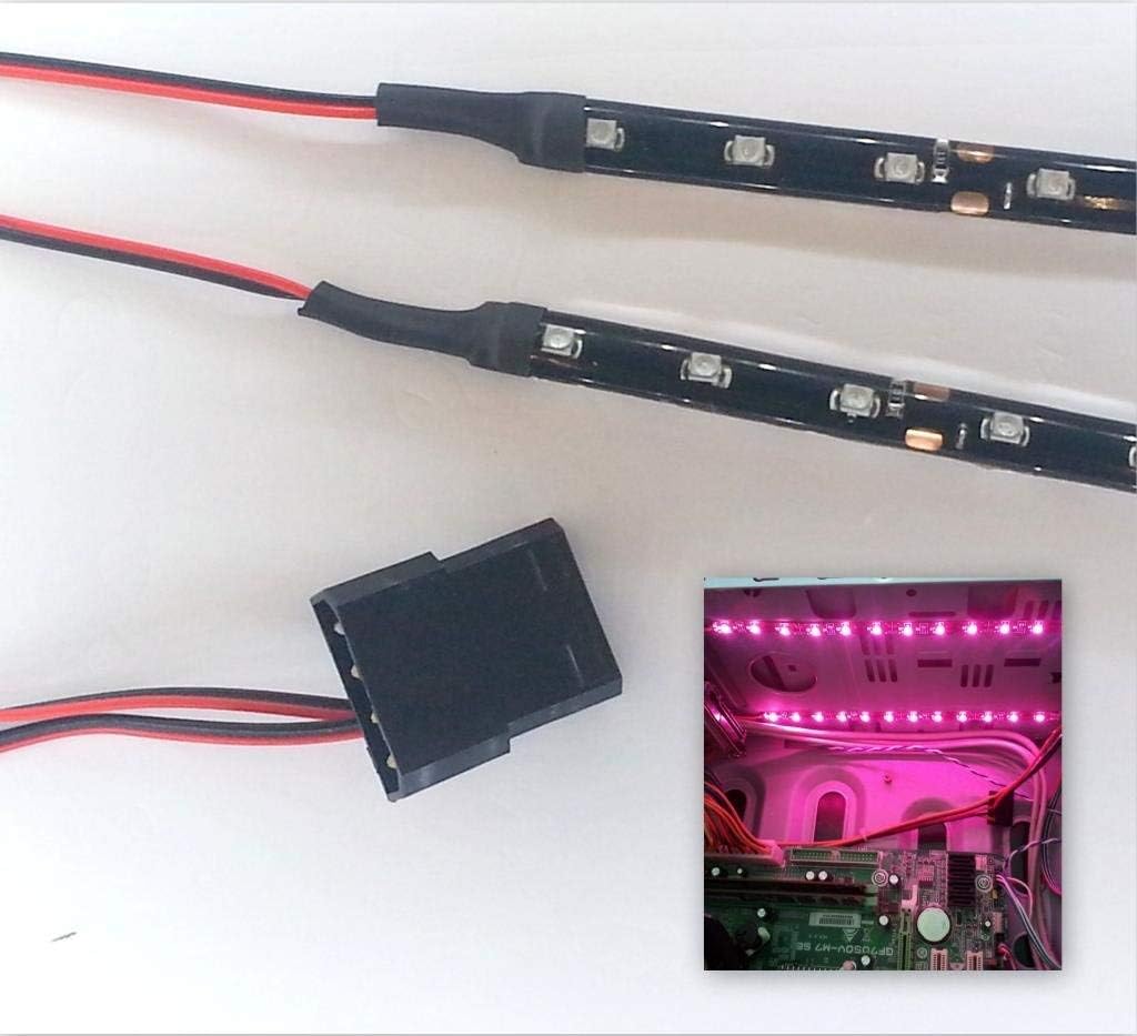 TOPLEDSHOP Bright Pink Led Modding Case Light Kit (12 Led Strip X 2-20Cm Strips) Molex 40Cm Molex Tails