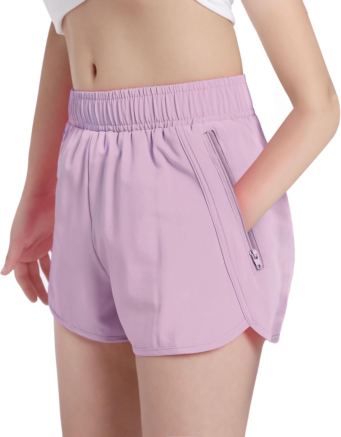 Girls Athletic Shorts with Zip Pocket, Lightweight Running Shorts High Waisted Sports Active Short for Teen Girls Kids