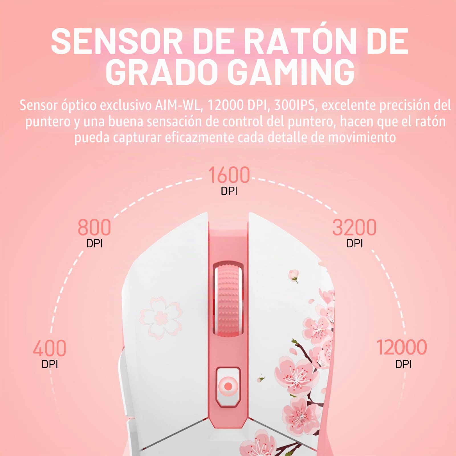 DAREU 901X Raton Gaming Inalámbrico Rosa con Base de Carga Recargable RGB, 12 K dpi, 7 Botones programables con Sensor de Alta precisión [300 IPS] [1000 Hz] para PC, Cuaderno, Mac