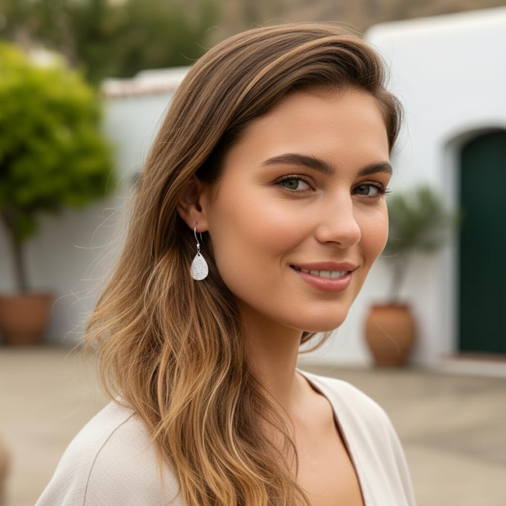 925 Sterling Silver Teardrop Dangle Earrings for Women | Minimalist Textured Drop Dangling Earrings | Hypoallergenic Trendy Dangly Jewelry Christmas Gifts - Image 3