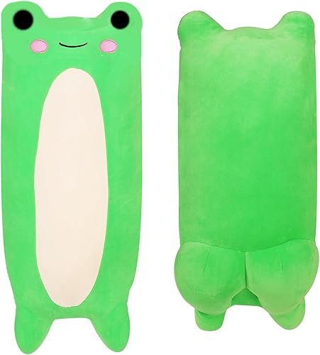Lindo juguete de peluche de rana larga, adorable animal de peluche de rana verde de 20 pulgadas con trasero, almohada Kawaii grande y blanda de rana