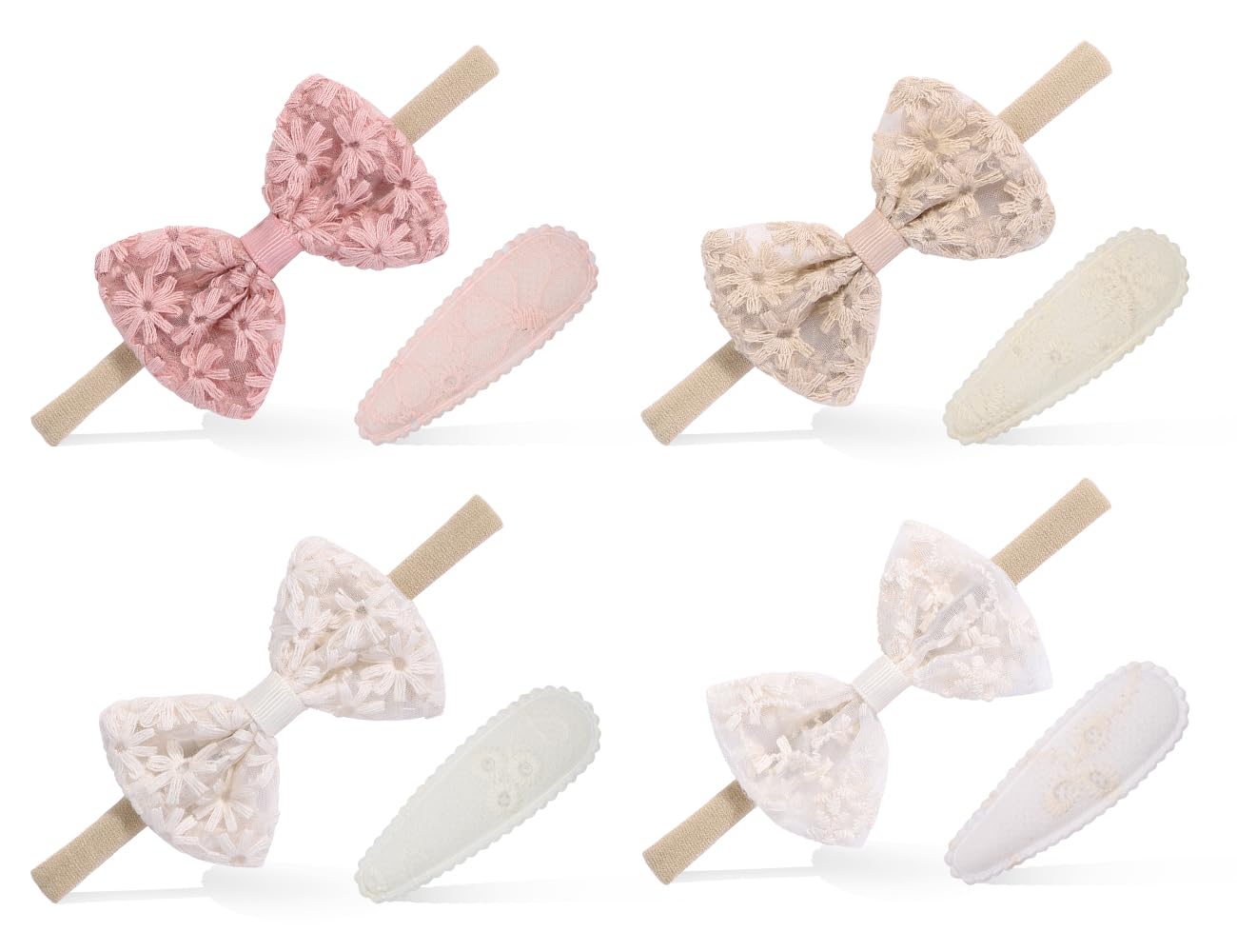 KAPSING Confezione da 8 fasce per capelli per bambina con fermagli per capelli copricapo, 4 fasce elastiche per capelli turbante con fiocchi, 4 fermagli per capelli per bambina