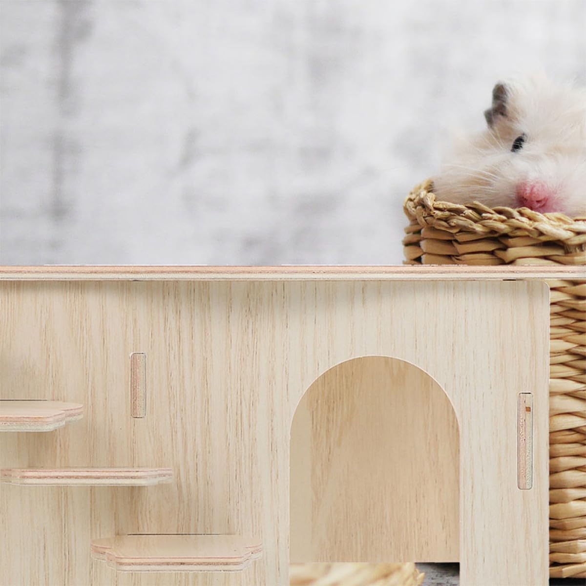 FRCOLOR Hamsterversteck Holz mit Mehreren Kammern Großes Kleintierhaus mit Leiter Mehrstöckige Villa für Hamster und Meerschweinchen Langlebiges Holzversteck für Kleintiere