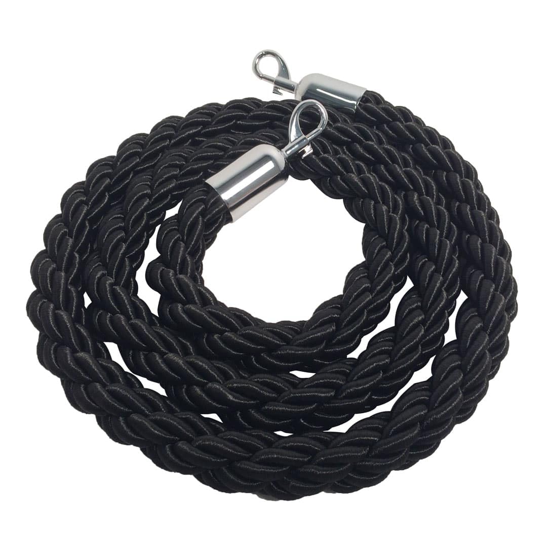 Danieli Store - Cuerda de Barrera Rojo 2mt para Postes Separadores - Cordón Trenzado con Mosquetón en Metal Cromo - Adecuado para Teatros, Museos y Eventos (Negro)