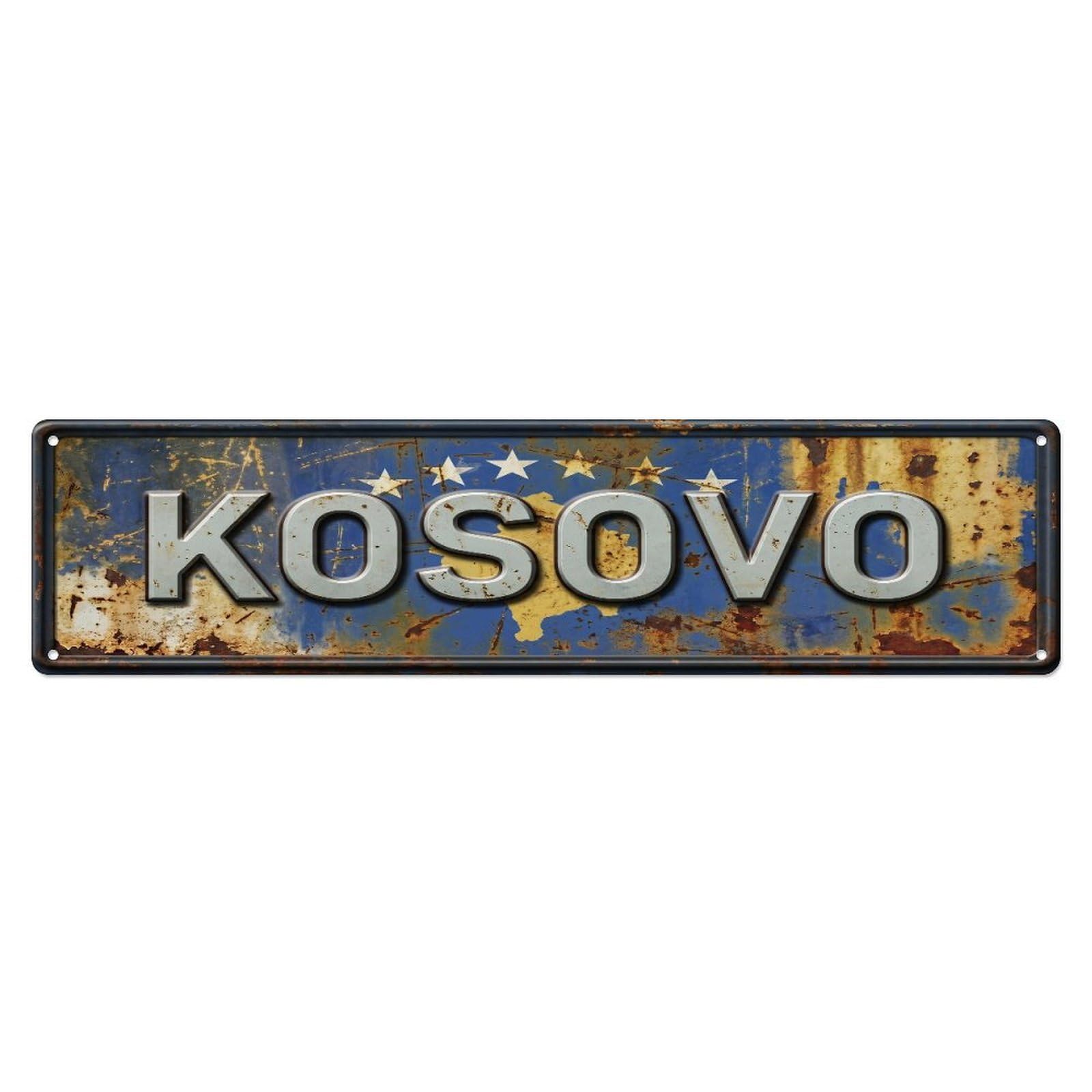 Xanthor Style Metal Tin Sign Vintage Kosovo Flag Pattern