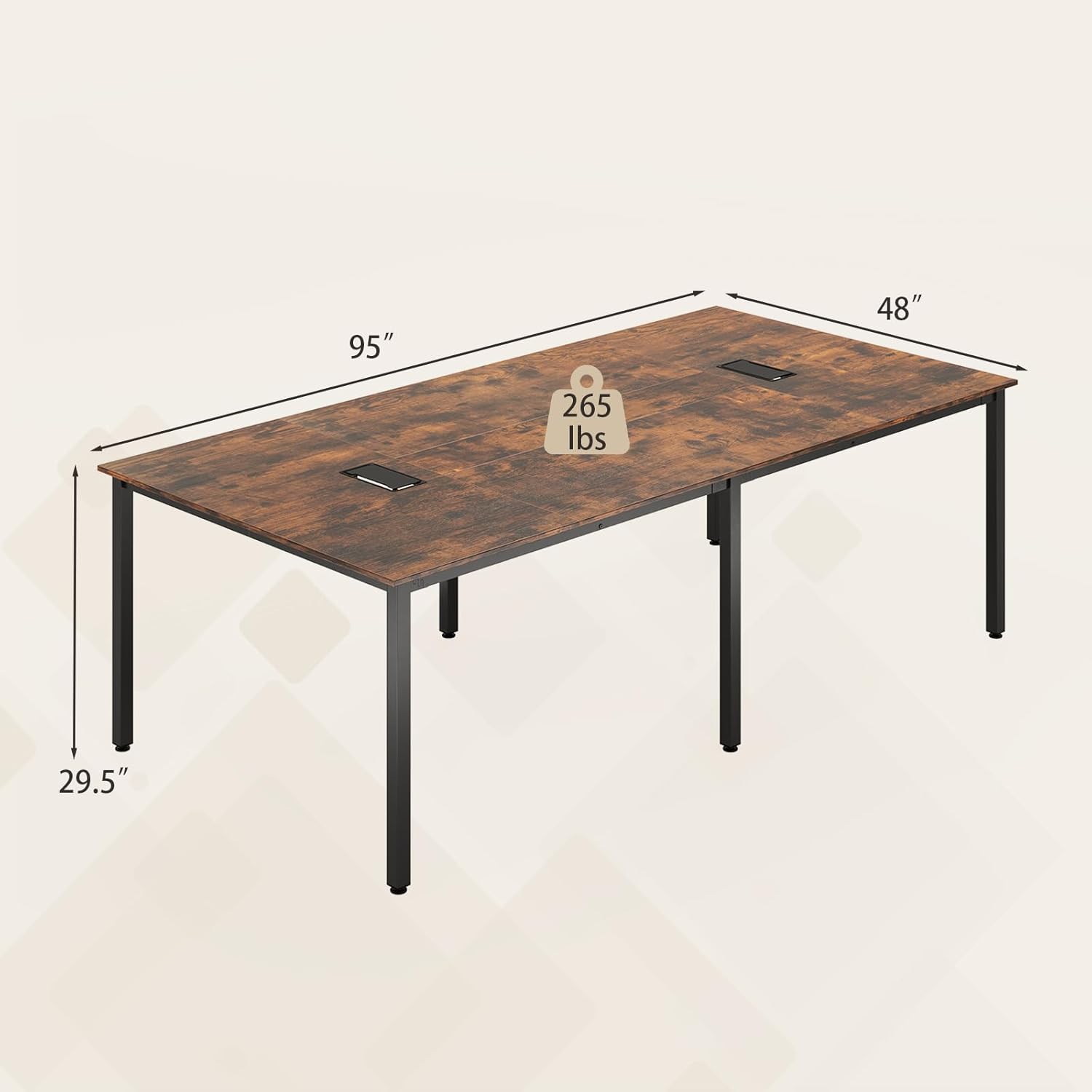 GOFLAME 8 FT Conference Room Table, Large Meeting Desk Seats up to 10 People, 2 Cable Grommets, Rectangle Seminar, Business Table, Training for Office, Boardroom, Rustic Brown + Black