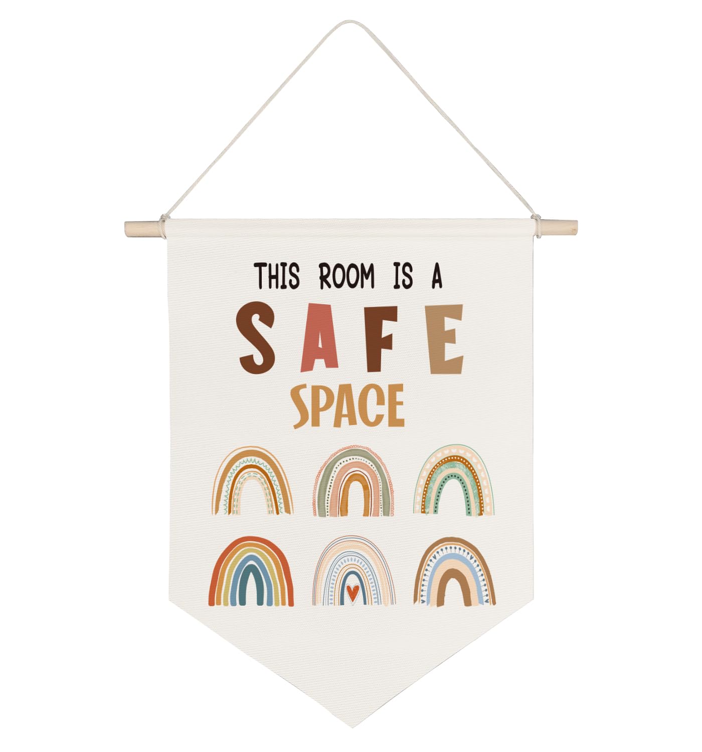 This Room is A Safe Space Canvas Banner,Rainbow Nursery Classroom Therapy Office Decor,Wall Hanging Pennant Flag Canvas Banner for Kids Room Classroom Playroom Nursery