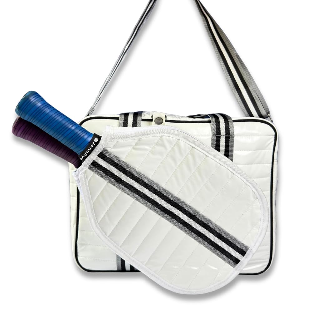 The Tie Hub White Puffer Pickleball Bag with Paddle Holder and Adjustable Shoulder Strap Glossy Sport Tote for Men & Women-image-15
