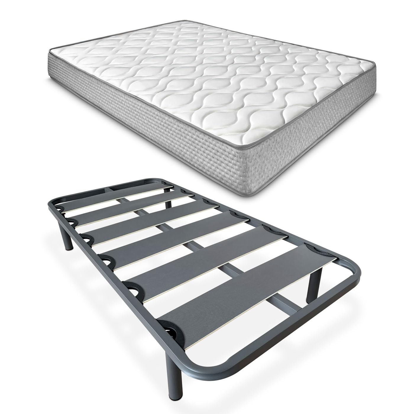 Duérmete Online - Cama Completa con Colchón Marko Reversible + Somier de Láminas Reforzado con 4 Patas Redondas Roscadas, 105 x 190