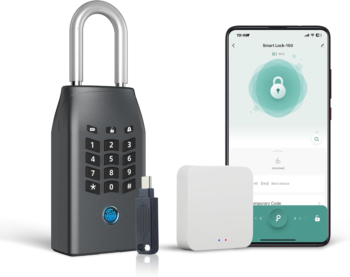 Smart Key Lock Box, with Fingerprint,Tuya APP,Password and Emergency Key Unlocked Methods, APP Remote Control Unlocking,Safe for Outdoor House Keys