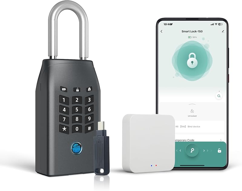 Smart Key Lock Box, with Fingerprint,Tuya APP,Password and Emergency Key Unlocked Methods, APP Remote Control Unlocking,Safe for Outdoor House Keys
