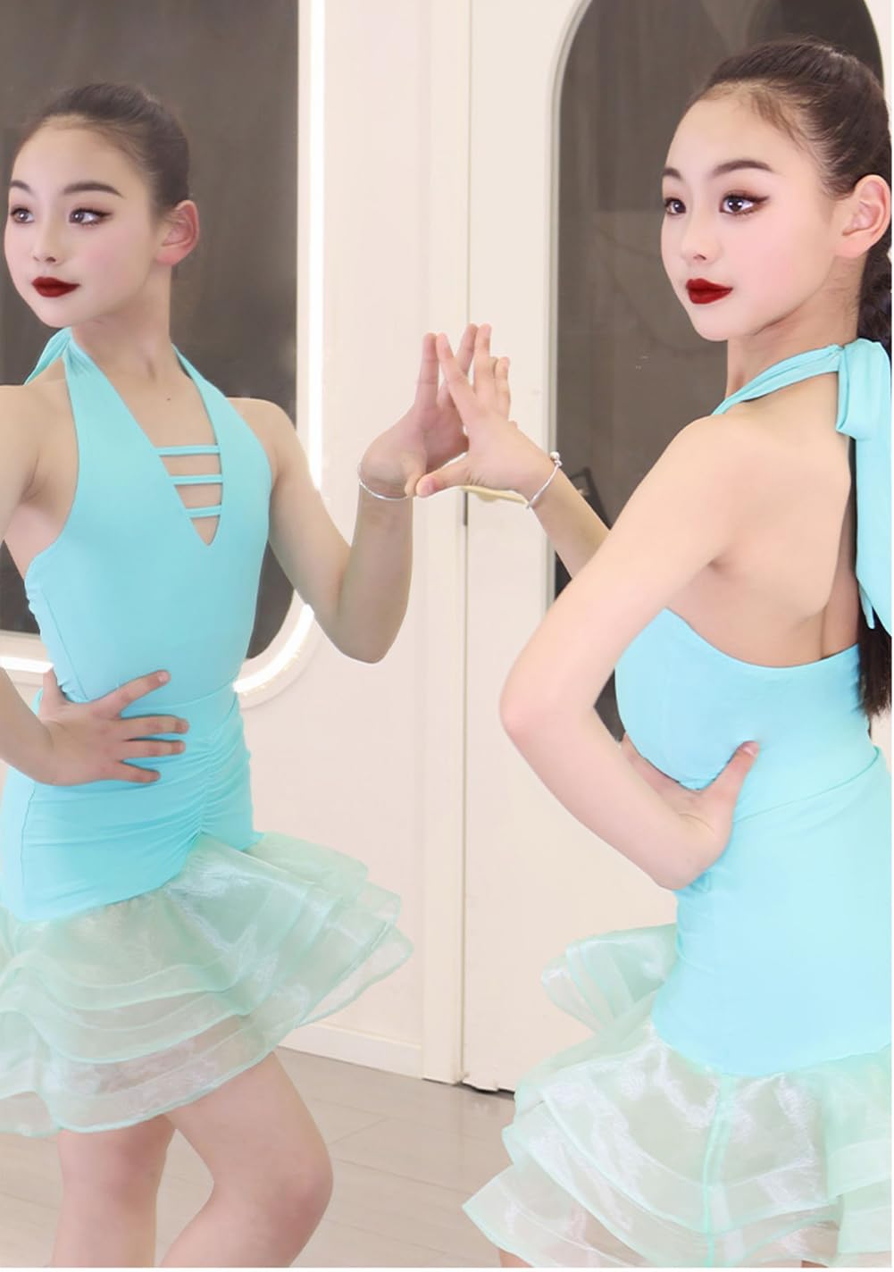 EFLALYHG Dziewczęca dziecięca sukienka do tańca latynoamerykańskiego profesjonalna dziecięca odzież do występów i zawodów salsa tango rumba spódnica do tańca towarzyskiego