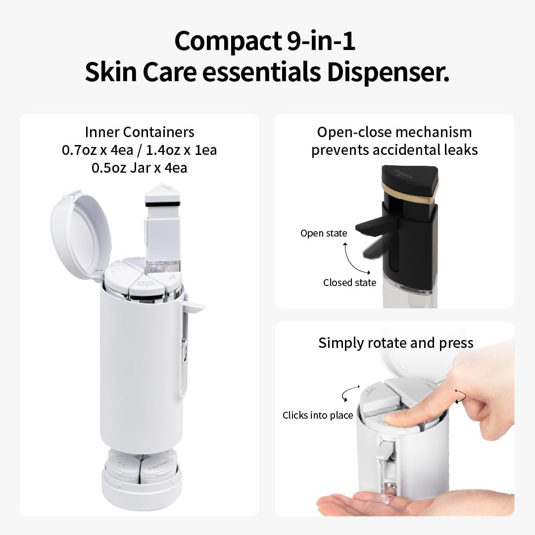 BREEDEN Travel Bottles for Toiletries, Skin Bottle 9-in-1 Dispenser, 1.4 oz + 0.7 oz x4 + 0.5 oz x4, TSA Approved, Leak-Proof Containers for Shampoo, Body Wash, Lotion,Skincare, Cream (Black)