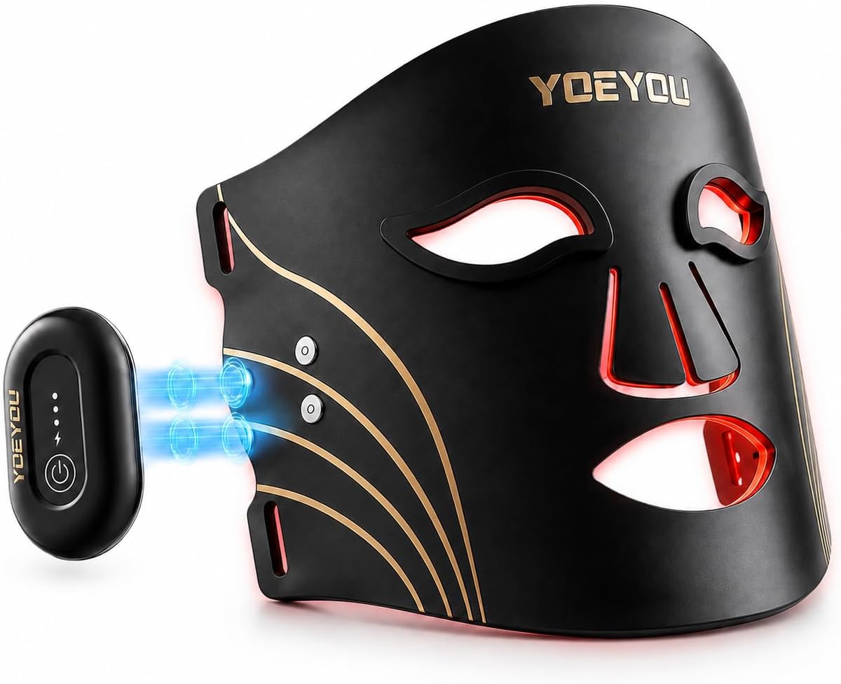 Wireless Red Light Therapy Face Mask, 4 Modes for Wrinkles, Fine Lines