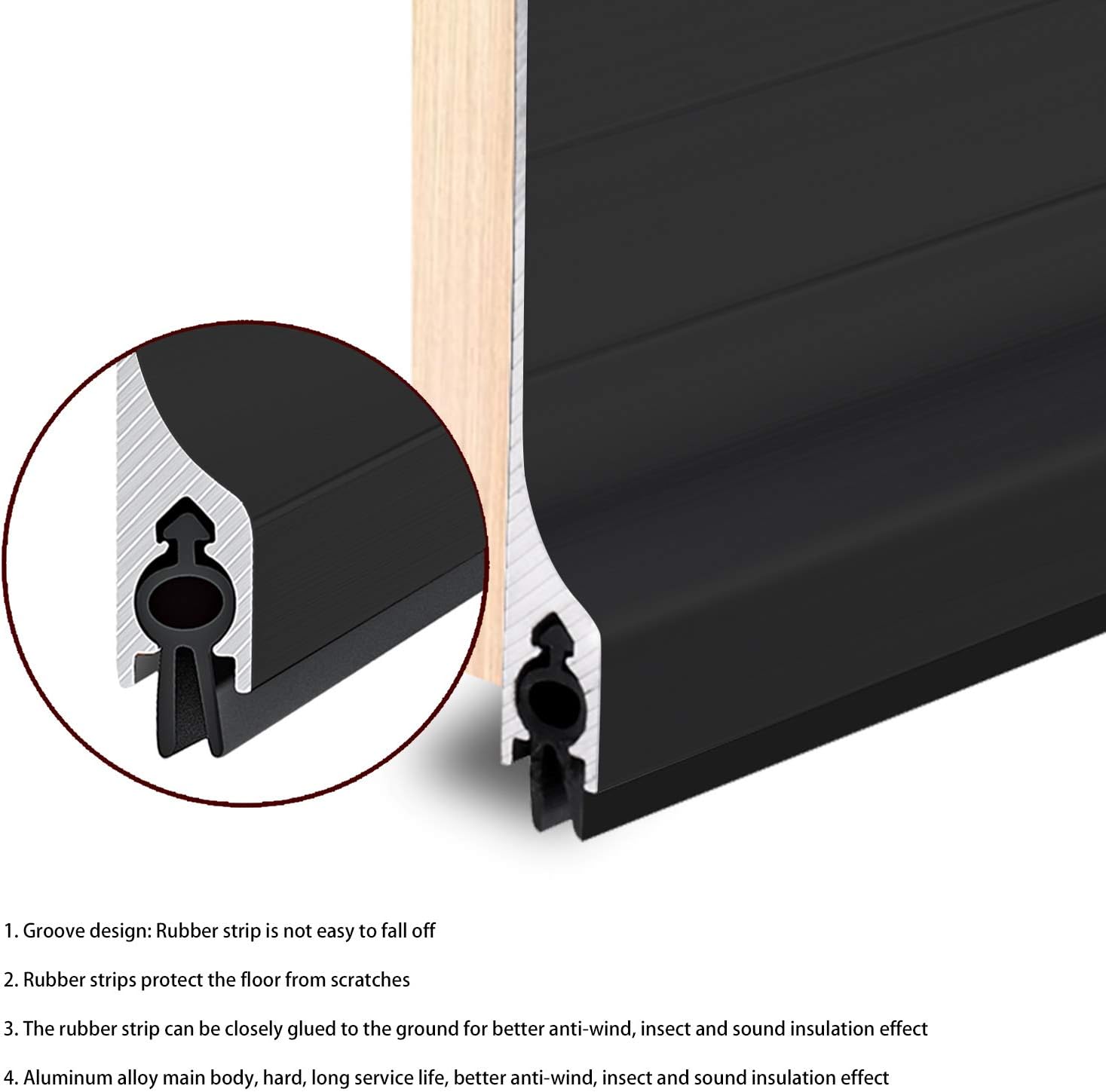 42 inch Door Draft Stopper 2 Pack Metal Sweep Bottom Mice Seal Strip Metal Blocker, Aluminium Mouse Sweep 2" Height, 2"x42" Black