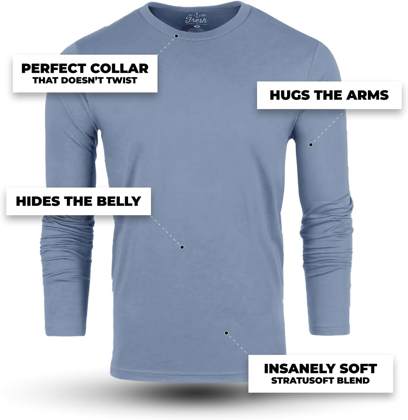Fresh Clean Threads Mens Long Sleeve T-Shirt - Pre Shrunk Soft Fitted Premium Classic Tee - Men's T Shirts Cotton Poly