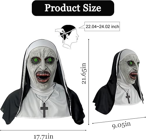 Miniatura 9 de KamdFoen Máscara de látex aterradora de monja de terror para fiesta de Halloween, disfraz de monja de terror, máscara de cosplay de cabeza completa,