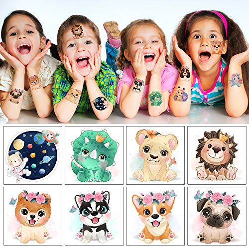 Yarlilyan 45 Sheets Cute Pet Animals Tattoos For Girls Boys, Children Birthday Party Favor Temporary Tattoo Sticker, Dog Lion Bear Giraffe Fake Waterproof Tattoo On Kids Body Hand Arm Face #TOP1