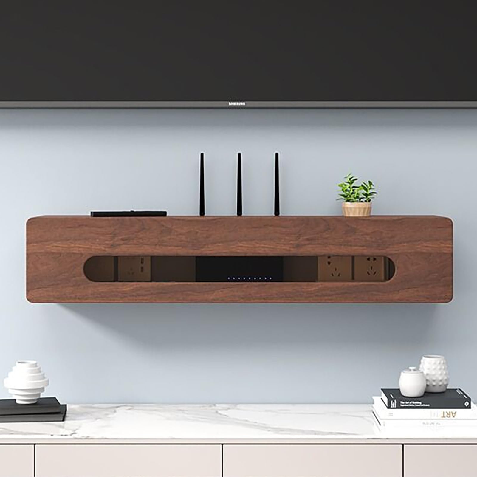 MESCXTY Wall Mounted WiFi Box Hider,Router Cabinet for Office and Home,Router Shelter Box,Modem Cable Cover,for Home(Walnut,L31.5in/80cm)