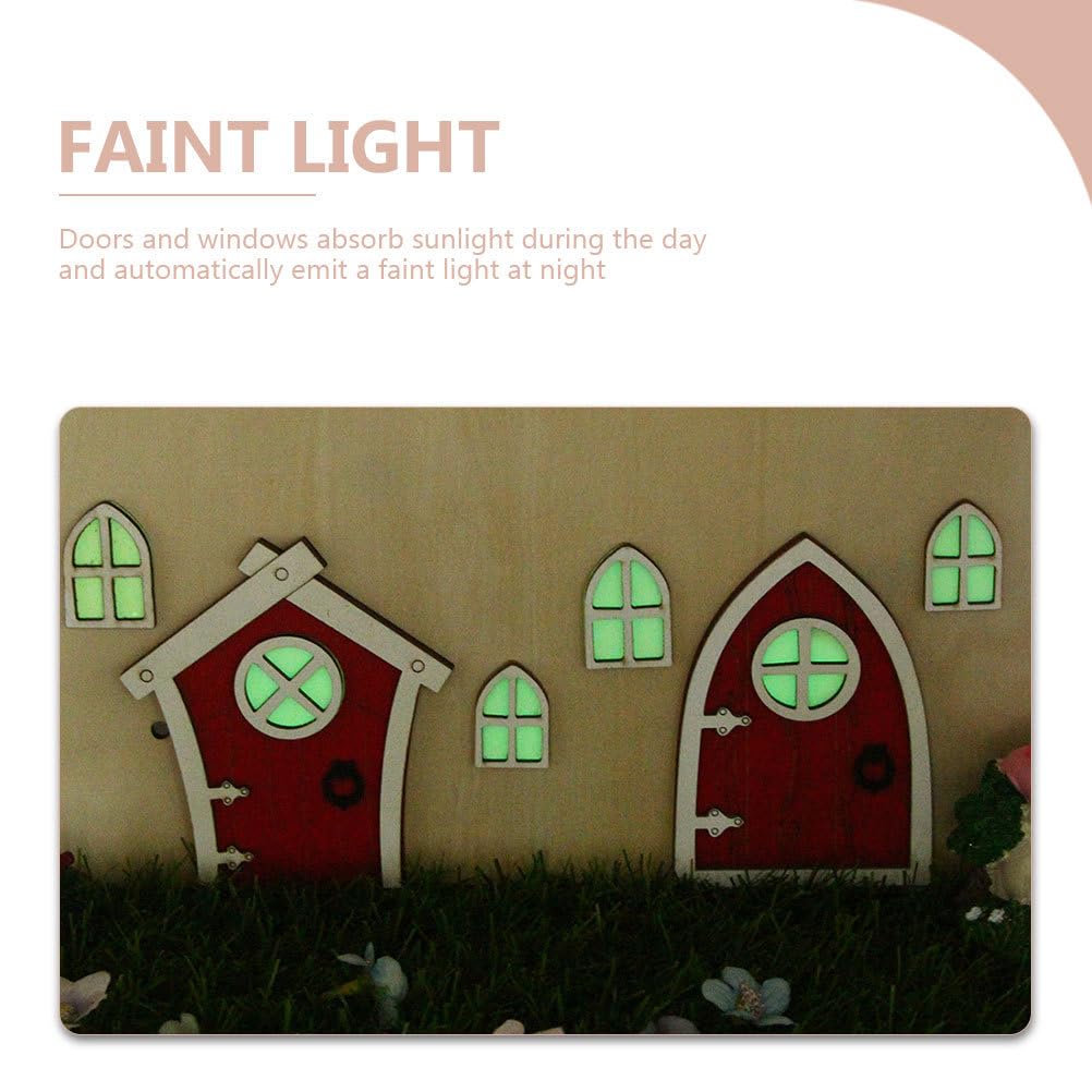 TOYANDONA Luminous Mini Elf Door Set 2 Glow in the Dark Wooden Fairy Doors for Dollhouse Garden Decoration 3.9X3.5 Inch Night Light Fairy Door Accessories - Image 3