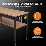 JoanKare 48" Heavy Duty Workbench with Power Outlet & Storage Shelf, 2500 LBS Load Capacity Iron-Wood Work Bench, Adjustable 2-Tier Workshop Table with Pegboard for Garage, Home & Workshop