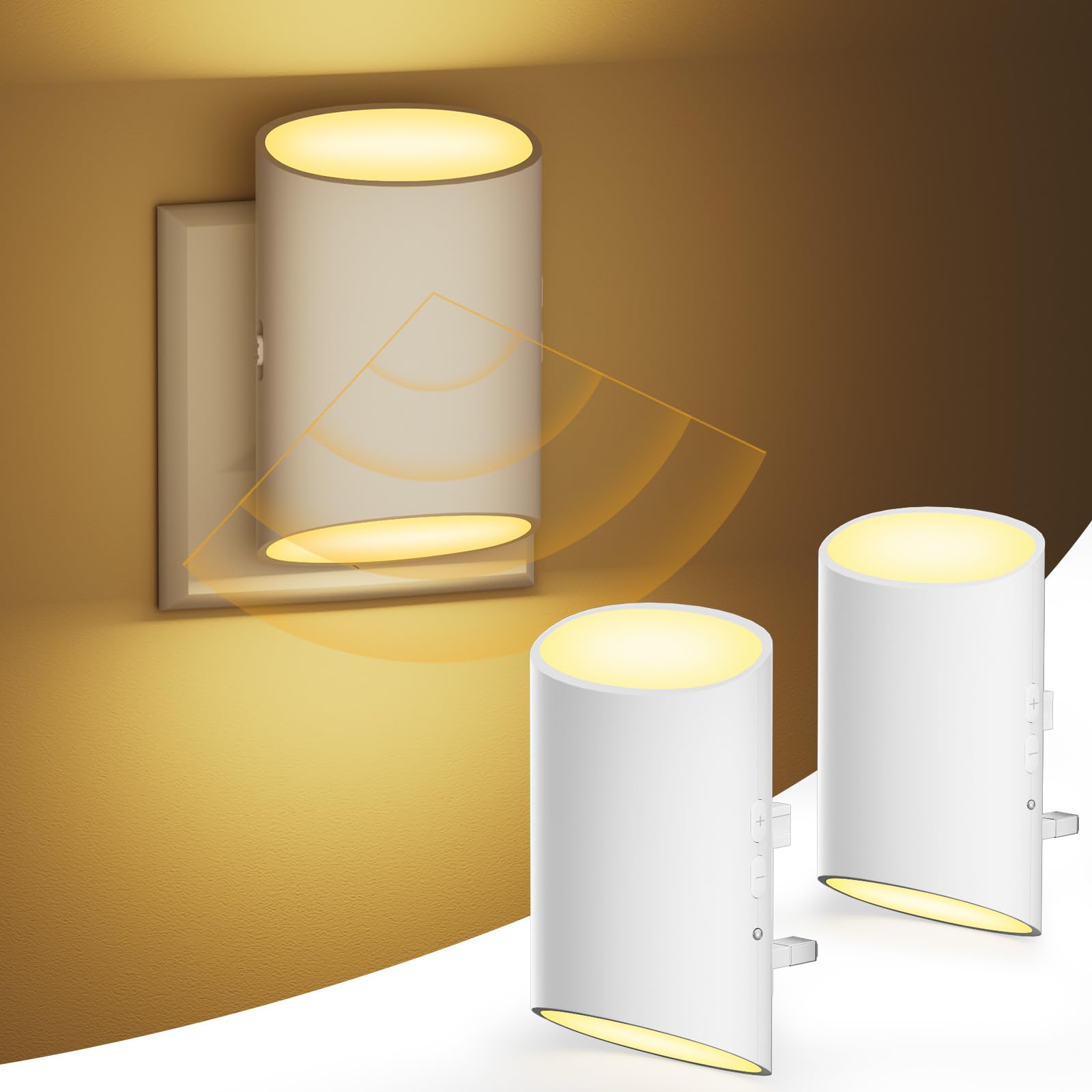 Suright Weiß Night Light Plug In Wall With Motion Sensor And Dusk To Dawn Sensor, 7 Adjustable Brightness 100Lm, Night/Off/Auto Modes, 3000K Warm White Led Night Light For Baby, Hallways, Stairs, Bedrooms, 2 Pack