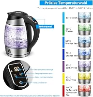 FOR ME 1,8L Üveg Elektromos Vízforraló Hőmérséklet Szabályozással 40-100°C, 7 Színű LED Világítással, Melegen Tartó Funkcióval, BPA-mentes 2