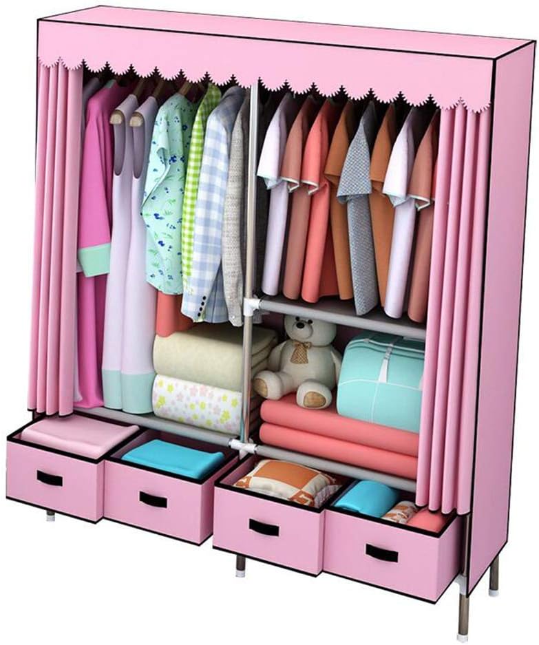 Cloth Wardrobe Clothes Closet, Portable Closet Wardrobe Storage Closet Standing Closet Fabric Cabinet Portable Wardrobe,Pink_162x45x168cm