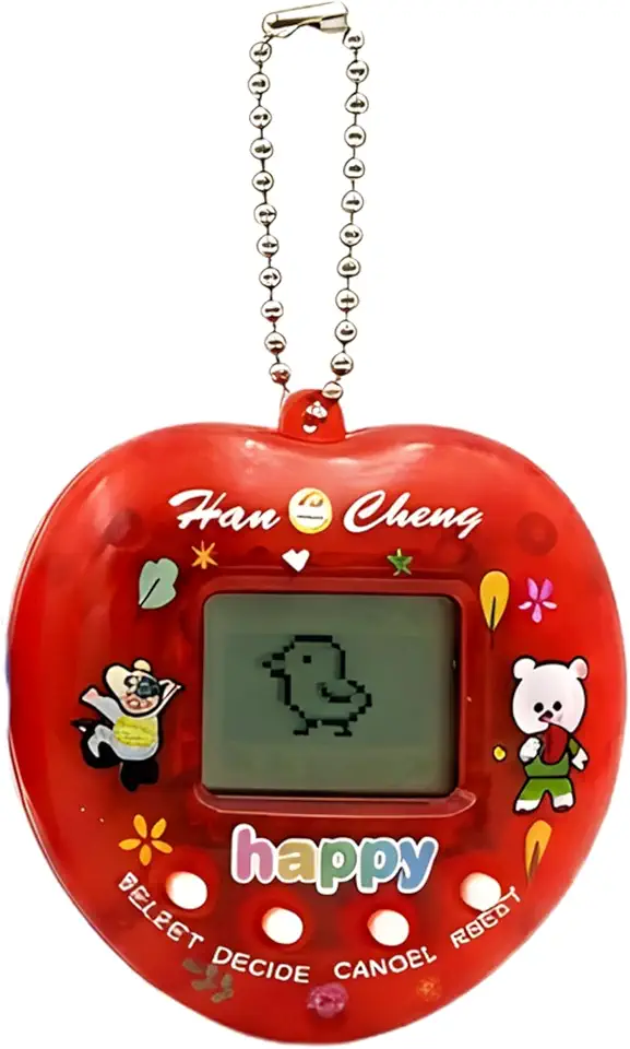 Bichinho Virtual Eletrônico Infantil com Cordão - Pet Digital Portátil Jogo Retrô Anos 90 para Crianças 3+ Anos - 168 em 1 - Vermelho