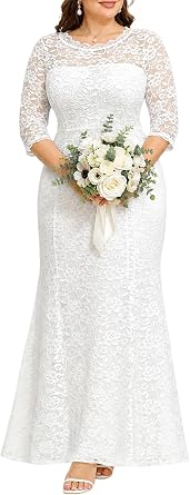 Pinup Fashion Plus Size Formal Dress Women Wedding Lace Evening Gowns