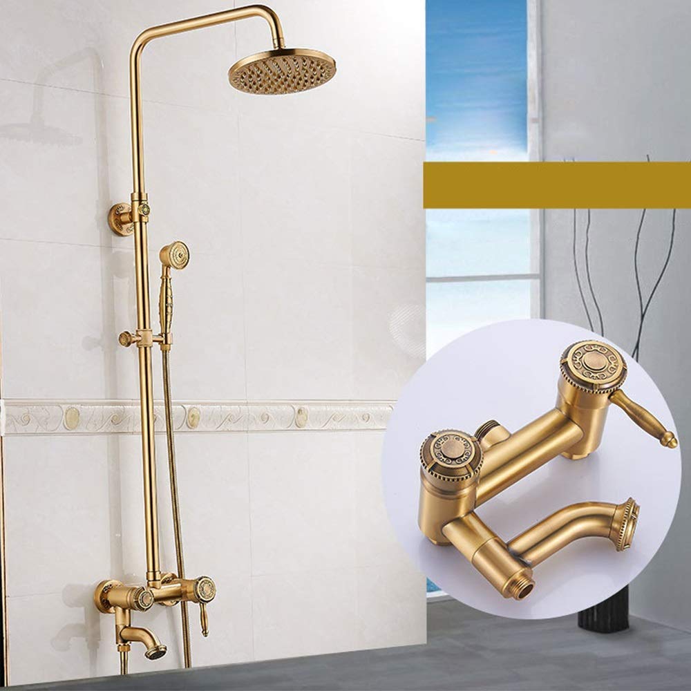 Ensemble de douche rétro cuivre système de douche jet rond 10 pouces or