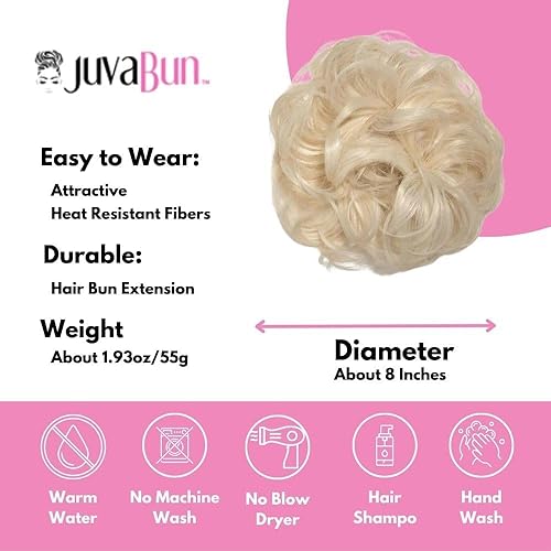 Miniatura 7 de Juvabun Moño desordenado rubio decolorado, pieza de cabello humano rubio Aspecto natural suave de peinado recogido, extensiones de moño seguras y