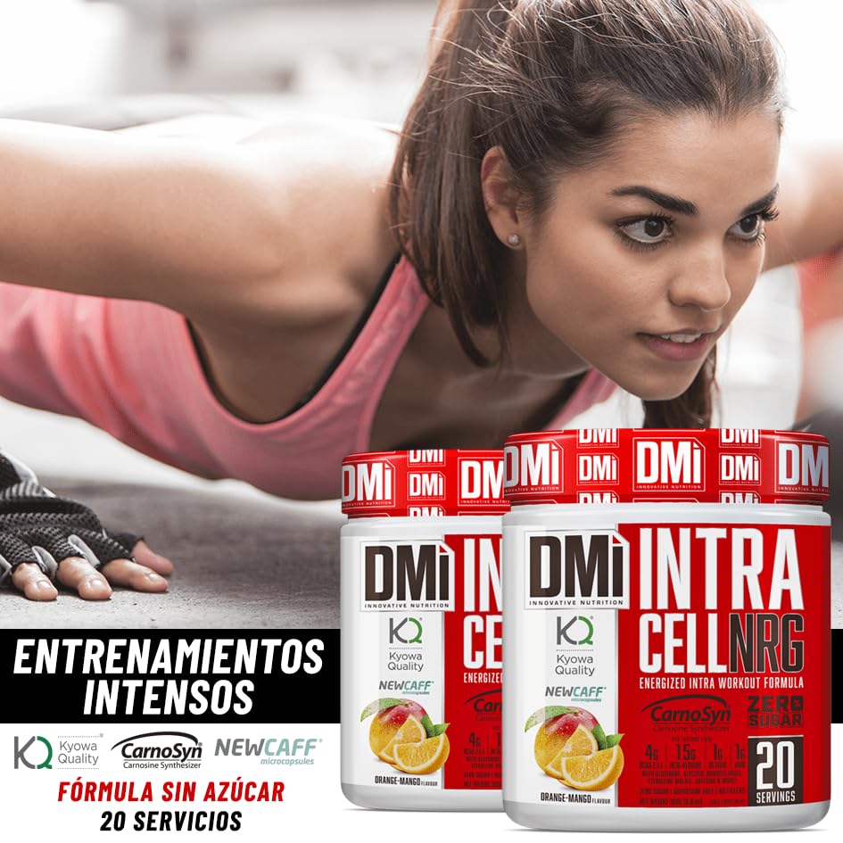 DMI INNOVATIVE NUTRITION Intra-Cell NRG 360 g Sabor Naranja-Mango– Intra-Workout con BCAAs, Beta-Alanina CarnoSyn®, Cafeína NewCaff™, Glutamina Kyowa® – Rendimiento, Energía y Recuperación Muscular