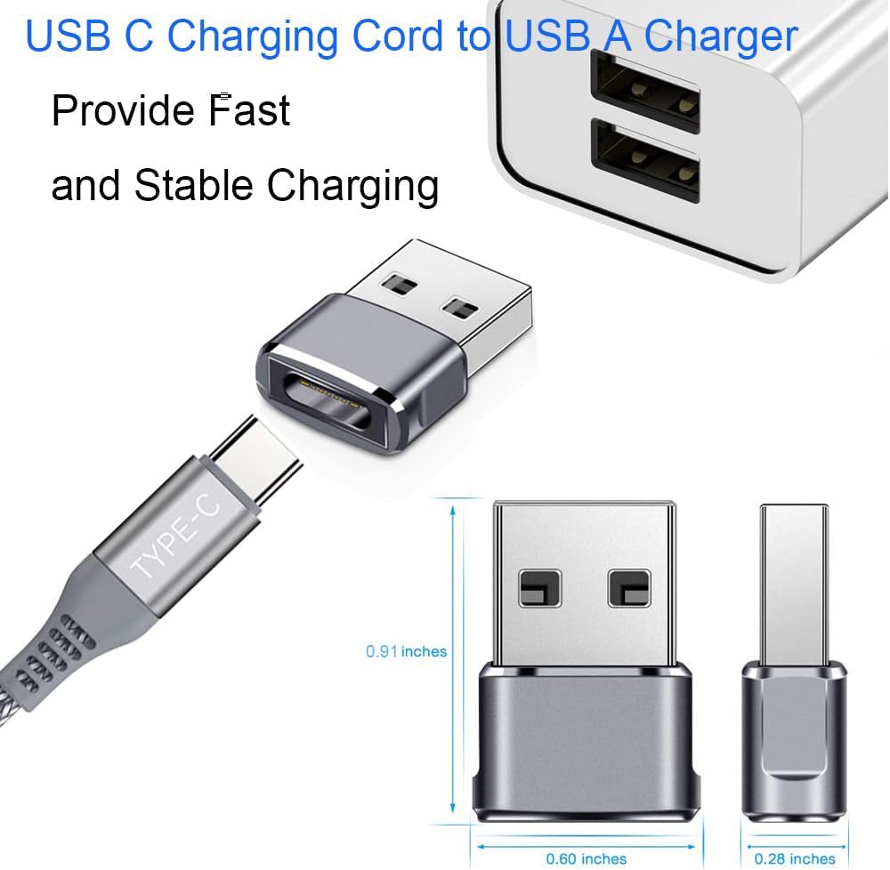 QCEs USB to USB C Adapter, 2Pack USB-C Female to USB Male Charger Converter for iPhone 17/16/15/14/13/12/11 Pro Max CarPlay, Apple Watch Series S11 10 9 SE Airpods iPad, Galaxy S25