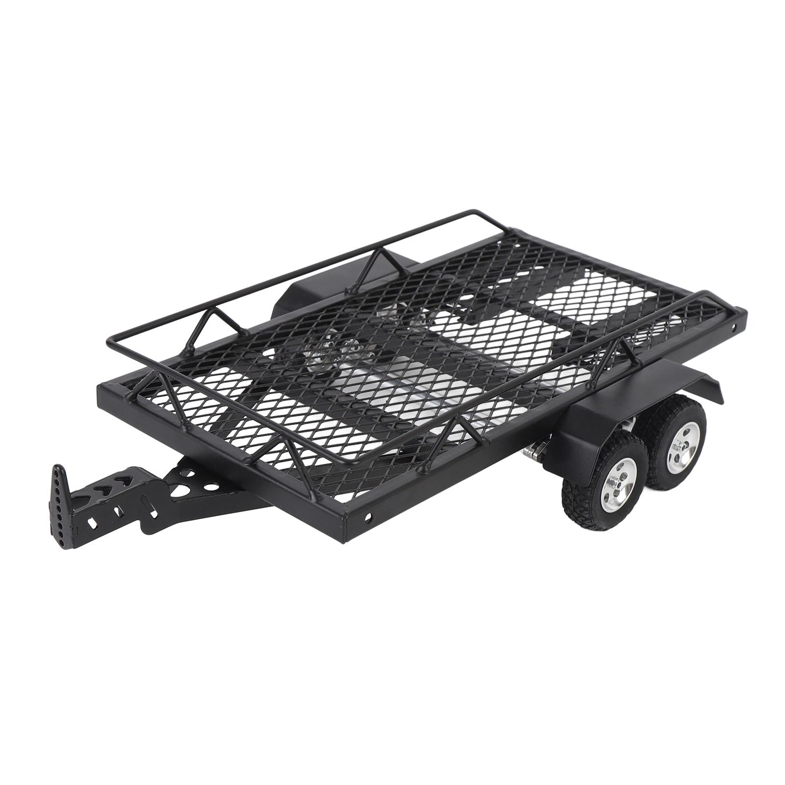 Przyczepa RC, Metalowa Przyczepa z platformą RC w Skali 1/24 do Ciągnięcia za Samochodem, Bagażnik na przyczepę z Hakiem i rampą, Wytrzymała Dwuosiowa Przyczepa Gąsienicowa RC